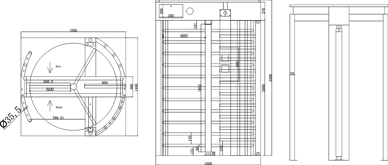 Js-qgz012 - single lane 90° rotating full height turnstile gate | karsun